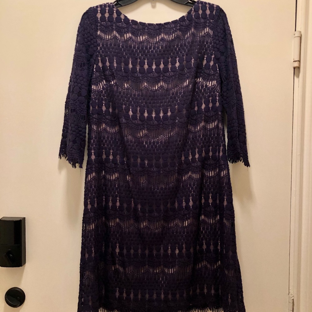 Jessica H Navy Blue Lace Shift Dress